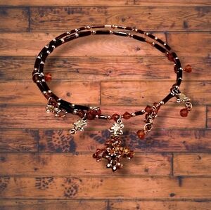 Chic Brown Beaded Bracelet With Silver Charms